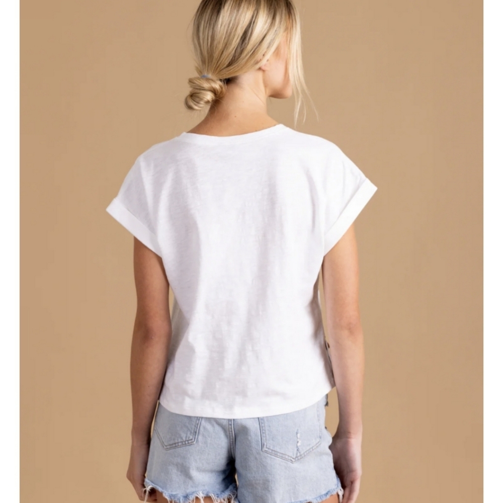 S'EDGE WHITE MARIE V NECK SHORT SLEEVE TOP SZ S NEW - Picture 4 of 9